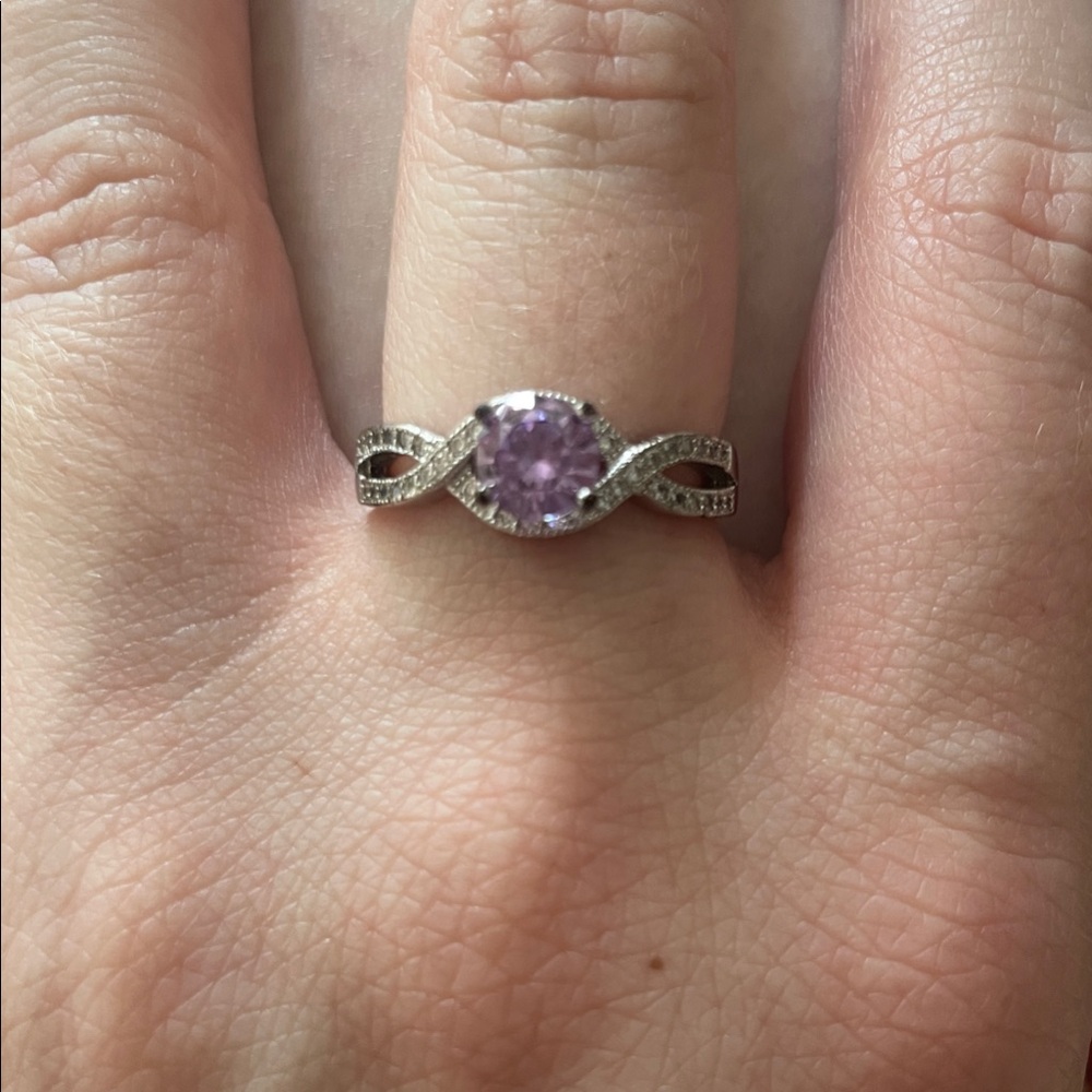 Elegant Silver and Purple Infinity Ring